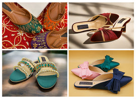 Flat lays of women's khussas, heels, and flats – Essence by Rubina essentials