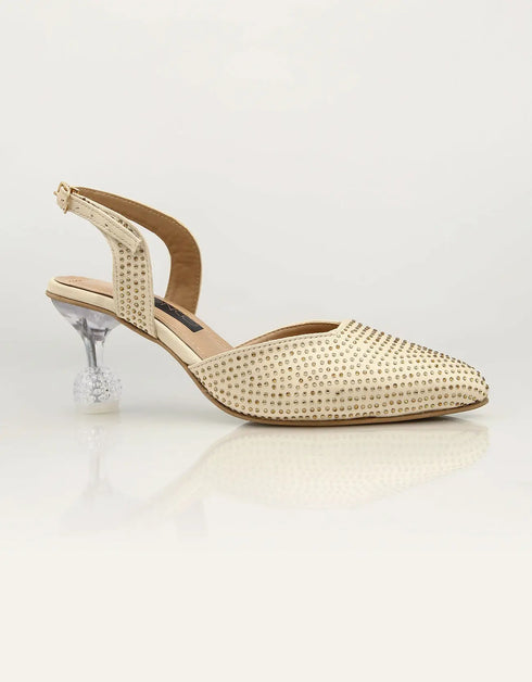 Golden Glitz Pointed Slingback Heels with Crystal Heel – Essence by Rubina