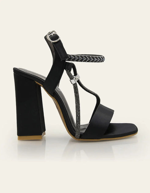 Dusk Black High Heels with Rhinestone Straps – Essence by Rubina