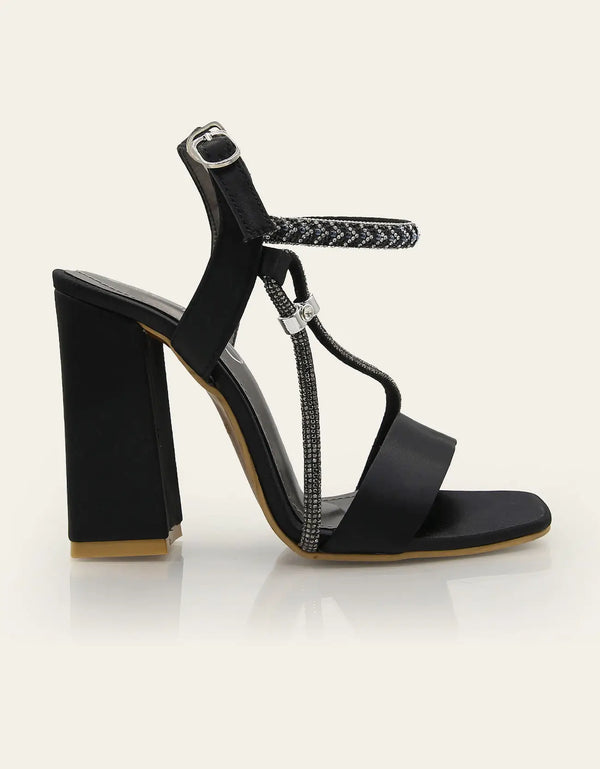 Dusk Black High Heels with Rhinestone Straps – Essence by Rubina