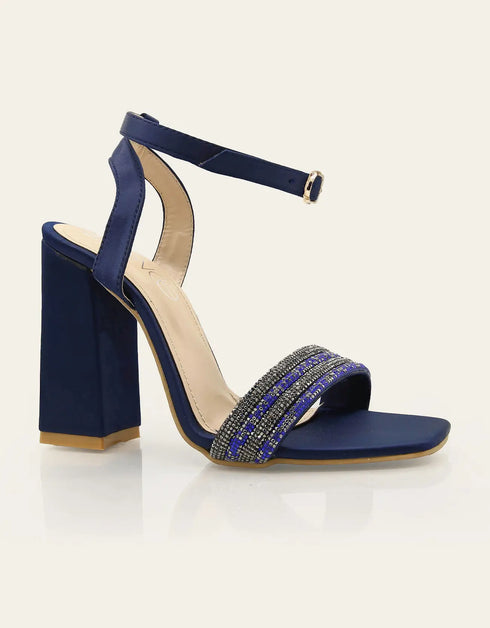Stellar Blue Block Heels with Beaded Strap – Essence by Rubina