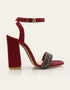 Stellar Maroon Block Heels with Beaded Strap – Essence by Rubina