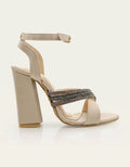 Celestina Nude Block Heels with Glitter Crossover and Ankle Strap – Essence by Rubina