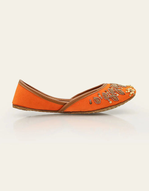 Banafsha Orange Leather Khussa with Hand Embroidery – Essence by Rubina