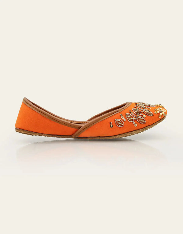 Banafsha Orange Leather Khussa with Hand Embroidery – Essence by Rubina
