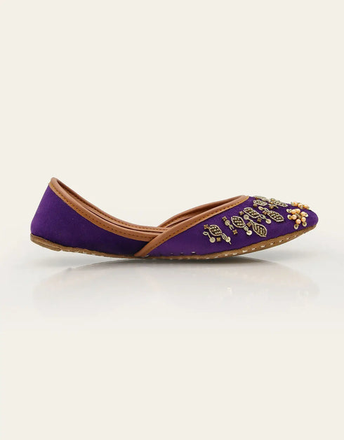 Banafsha Purple Leather Khussa with Hand Embroidery – Essence by Rubina