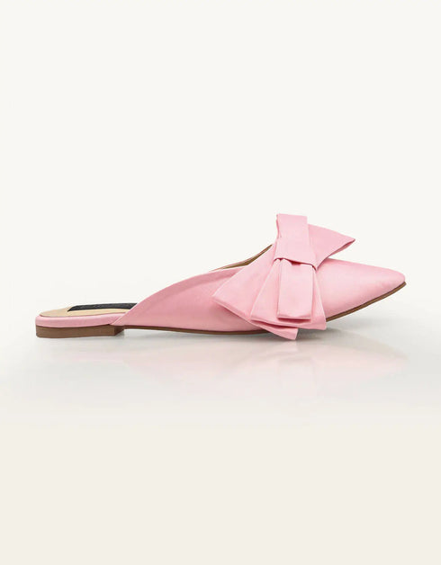 Downtown Diva Pink Satin Mule with Bow – Essence by Rubina