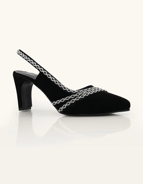 Twilight Black Pointed-Toe Slingback Heels with Crystal Detailing – Essence by Rubina