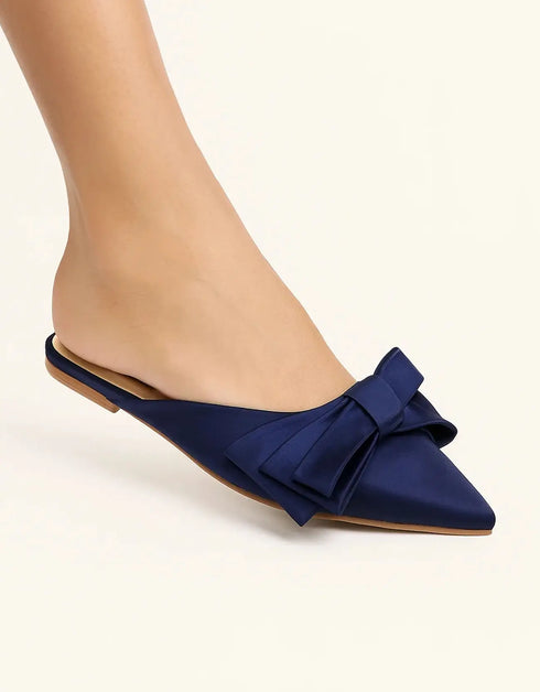 Downtown Diva Blue Satin Mule with Bow – Essence by Rubina