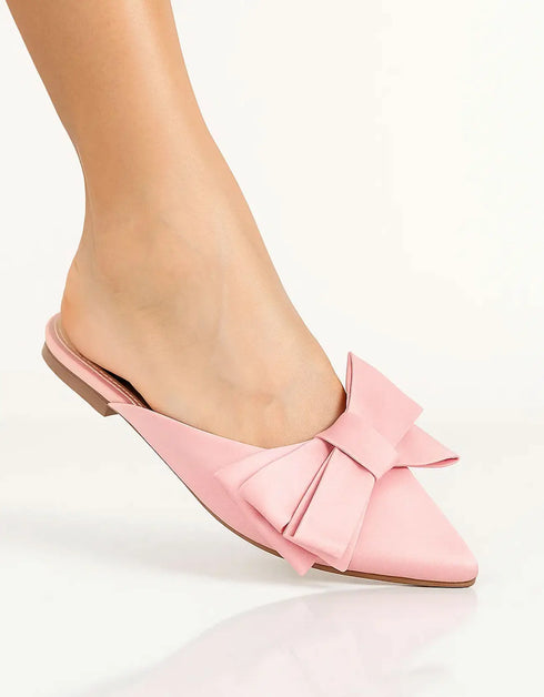 Downtown Diva Pink Satin Mule with Bow – Essence by Rubina