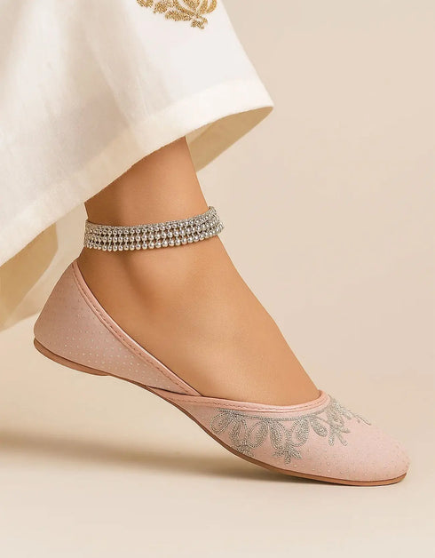 Opulence Legacy Pink Embroidered Khussa with Floral Design – Essence by Rubina