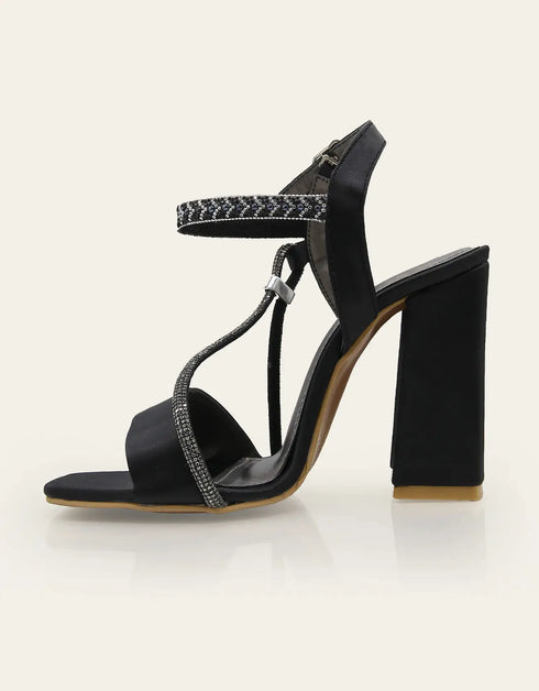 Dusk Black High Heels with Rhinestone Straps – Essence by Rubina