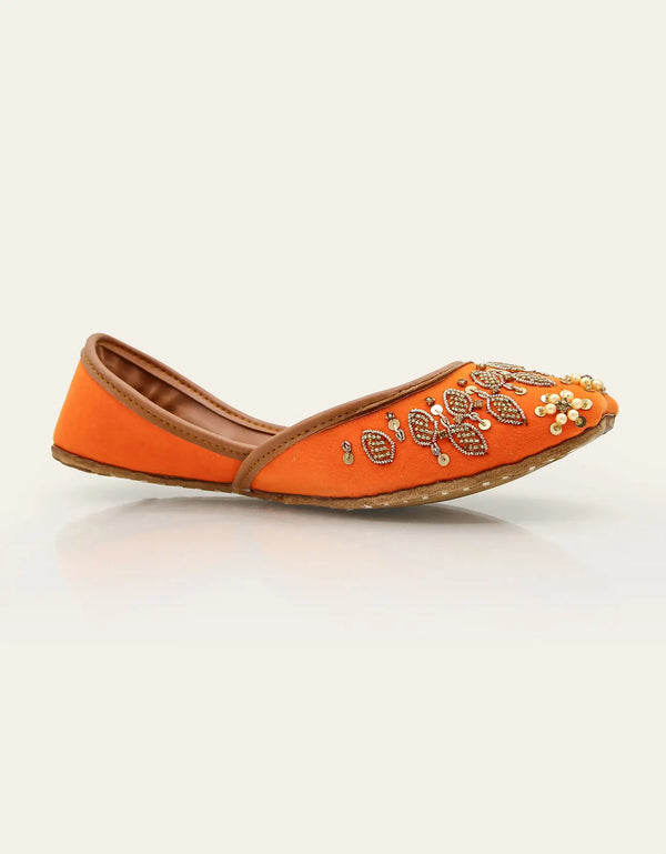 Banafsha Orange Leather Khussa with Hand Embroidery – Essence by Rubina