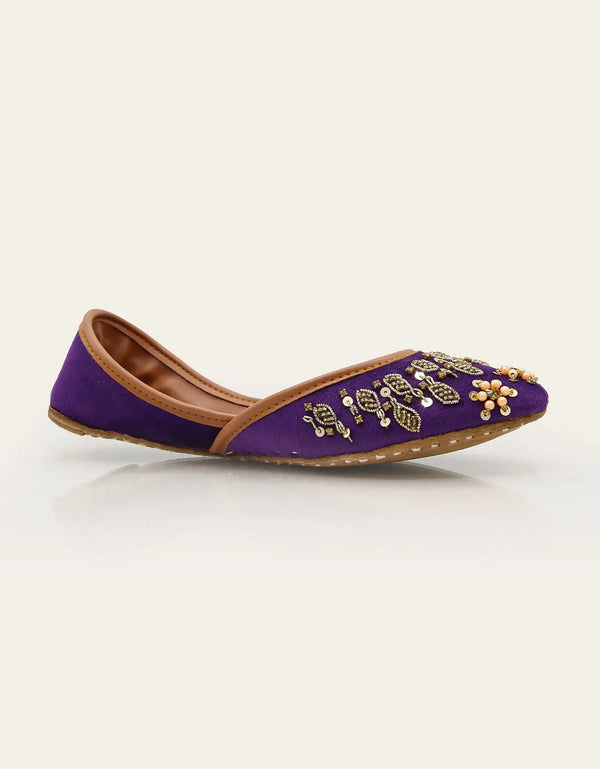 Banafsha Purple Leather Khussa with Hand Embroidery – Essence by Rubina