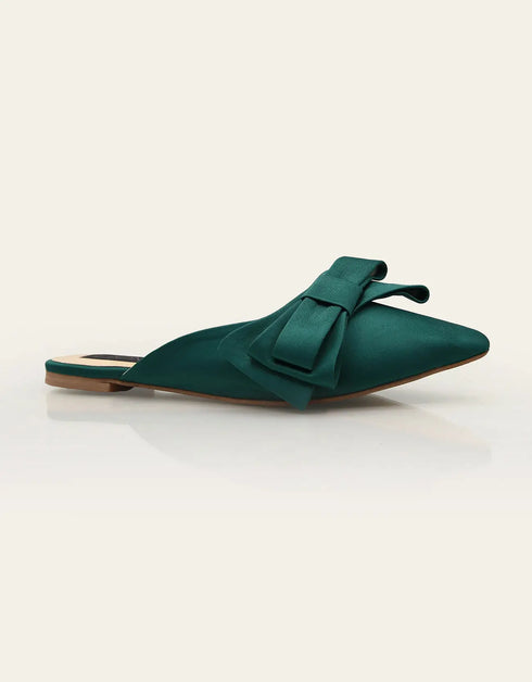 Downtown Diva Green Satin Mule with Bow – Essence by Rubina