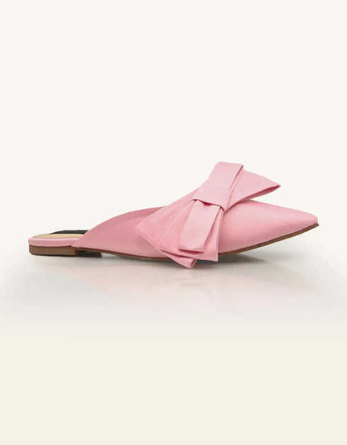 Downtown Diva Pink Satin Mule with Bow – Essence by Rubina