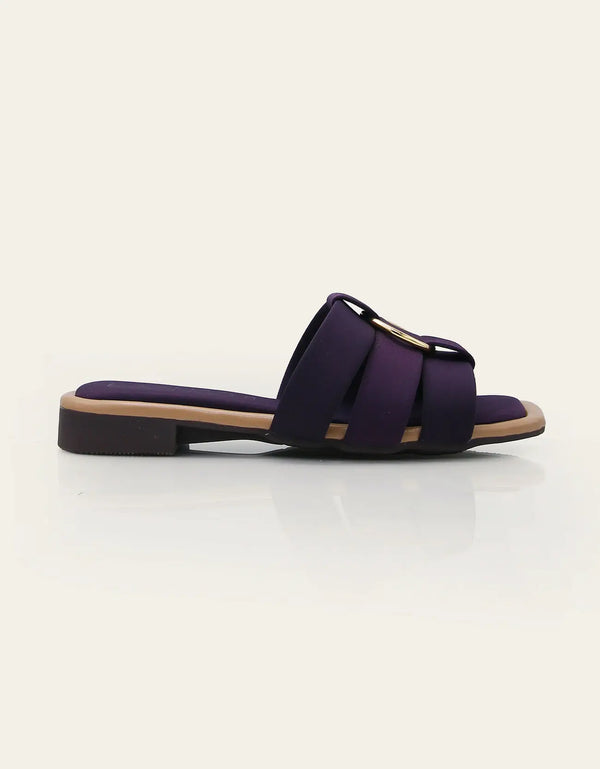 Marveta purple flats with gold ring and triple straps – Essence by Rubina