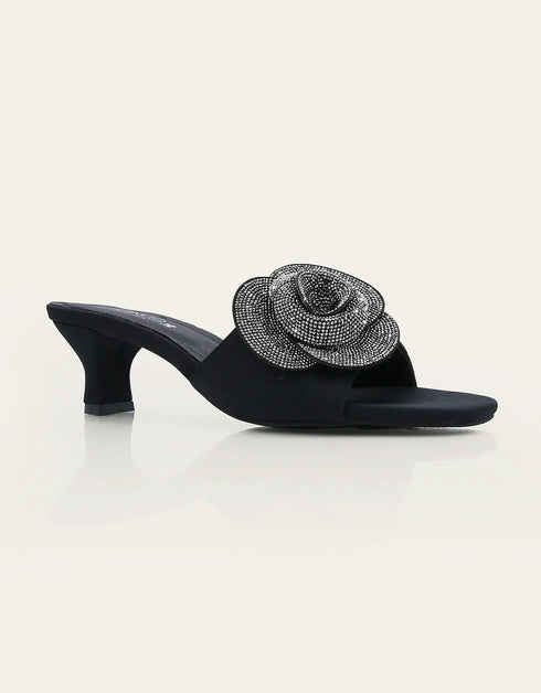 Rosavia heel slides – black with silver floral embellishment