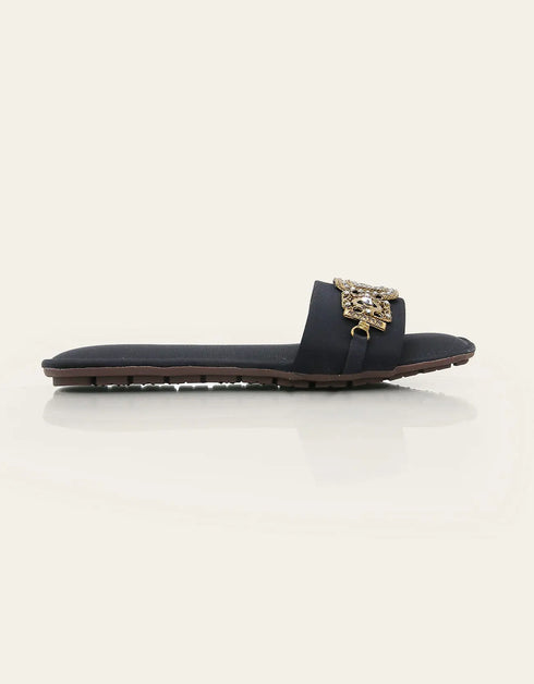 Aurista Black Flats with Antique Gold Buckle – Essence by Rubina