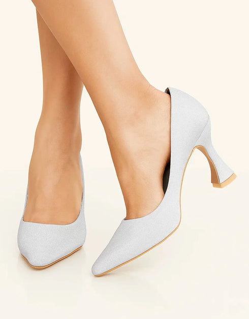 Lusture Silver Closed-Toe Glitter Pumps – Essence by Rubina
