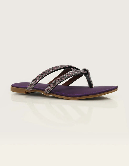 Iris Purple Beaded Flats with Criss-Cross Straps β Essence by Rubina