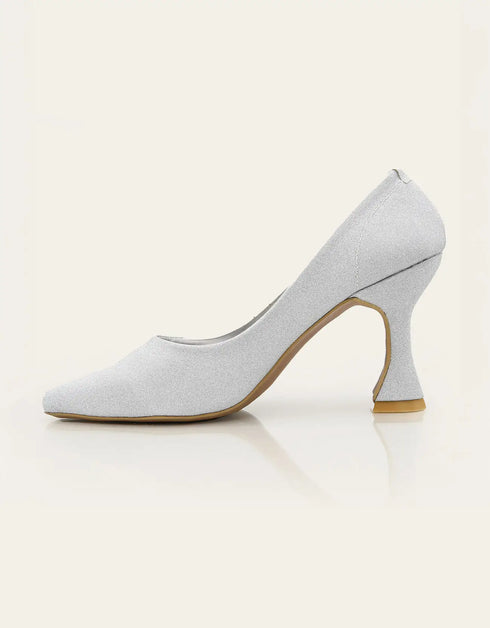 Lusture Silver Closed-Toe Glitter Pumps – Essence by Rubina