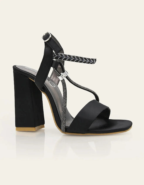 Dusk Black High Heels with Rhinestone Straps – Essence by Rubina
