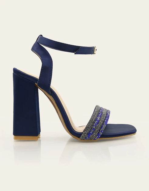 Stellar Blue Block Heels with Beaded Strap – Essence by Rubina