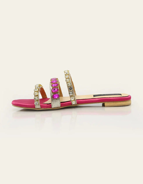 Jewel Pink Embellished Triple-Strap Flat Sandals – Essence by Rubina