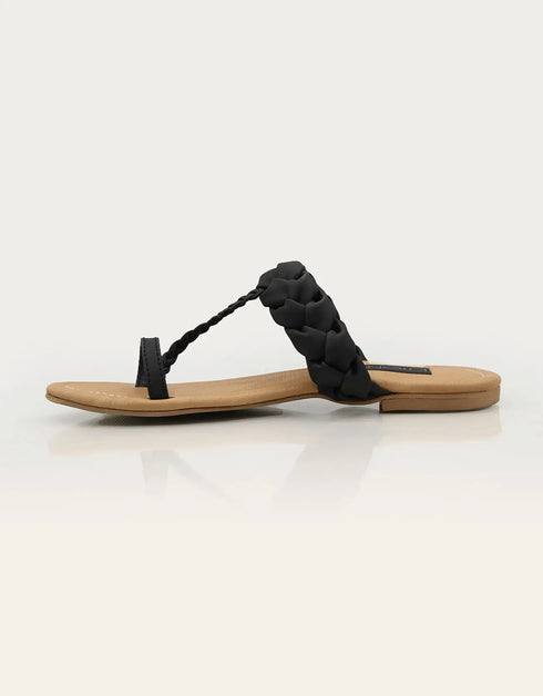 Noir Black Braided Flat Sandals with Toe Loop β Essence by Rubina