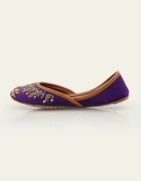 Banafsha Purple Leather Khussa with Hand Embroidery – Essence by Rubina