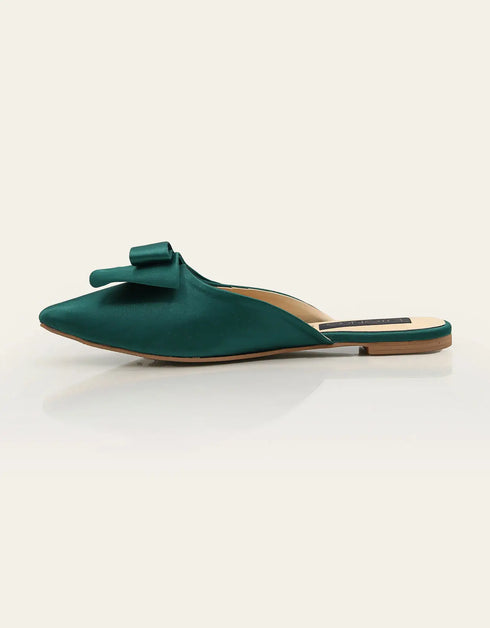 Downtown Diva Green Satin Mule with Bow – Essence by Rubina