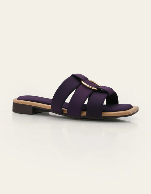 Marveta purple flats with gold ring and triple straps – Essence by Rubina
