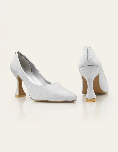 Lusture Silver Closed-Toe Glitter Pumps – Essence by Rubina