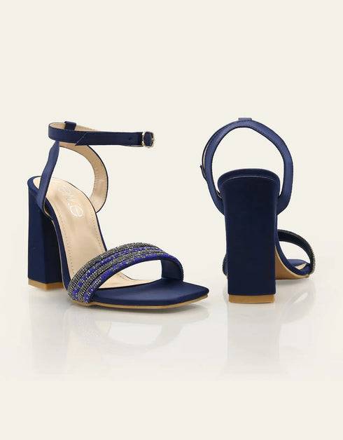 Stellar Blue Block Heels with Beaded Strap – Essence by Rubina