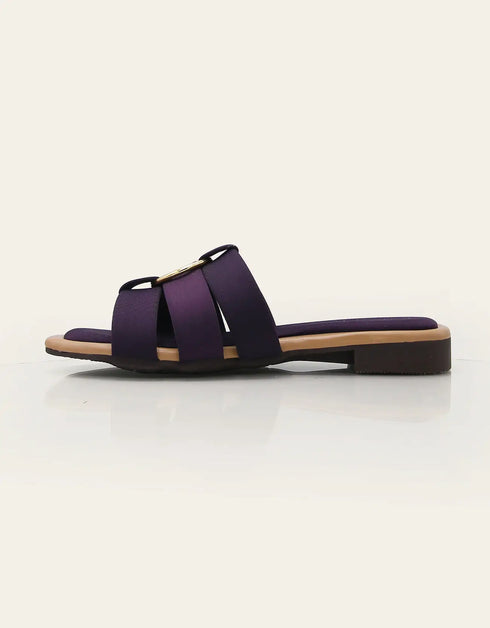 Marveta purple flats with gold ring and triple straps – Essence by Rubina