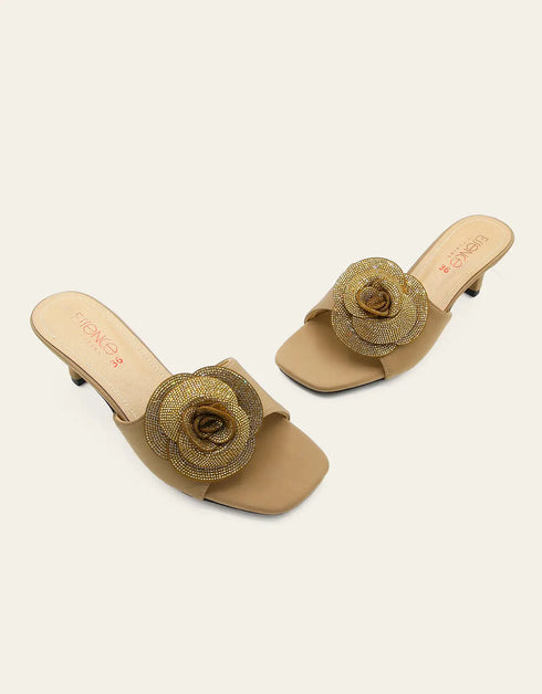 Rosavia heel slides – gold with golden flower detailing