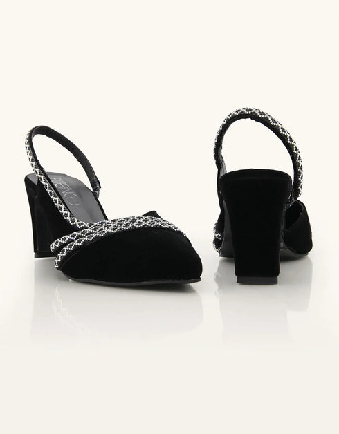 Twilight Black Pointed-Toe Slingback Heels with Crystal Detailing – Essence by Rubina
