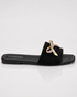 Side view of Aveen black bow embellished flat sandals for women