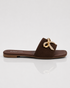 Side profile of Aveen brown bow embellished flat sandals for women