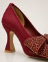 Maroon party wear heels for women with pointed toe silhouette and crystal bow details β Essence by Rubina