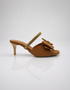 Brown bow kitten heel sandal with elegant side profile and comfortable 2 inch heel.