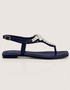 Side view of blue flat T-strap sandals with crystal accents, lightweight women sandals for summer, stylish casual footwear Pakistan for daily wear