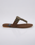 Side view of Kolhapuri flat sandal with Brown Variant embellishment and toe ring design