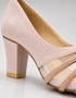 Close up of shimmering embellished straps on Zareenah pink women's block heel sandals