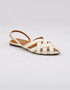 Side angle of cream multi-strap flat sandals with woven criss cross design and back strap, trendy women sandals Pakistan, durable comfortable footwear for everyday use