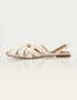 Side angle of cream multi-strap flat sandals with woven criss cross design and back strap, trendy women sandals Pakistan, durable comfortable footwear for everyday use