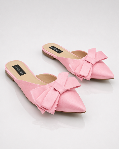 Pair of handcrafted pink pointed toe flat mules for women