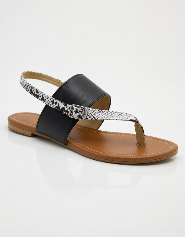 Brown women's flat sandals with textured strap and padded sole