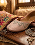 Beige embroidered ladies khussa shoes with traditional outfit soft comfortable handmade khussa with floral embroidery
